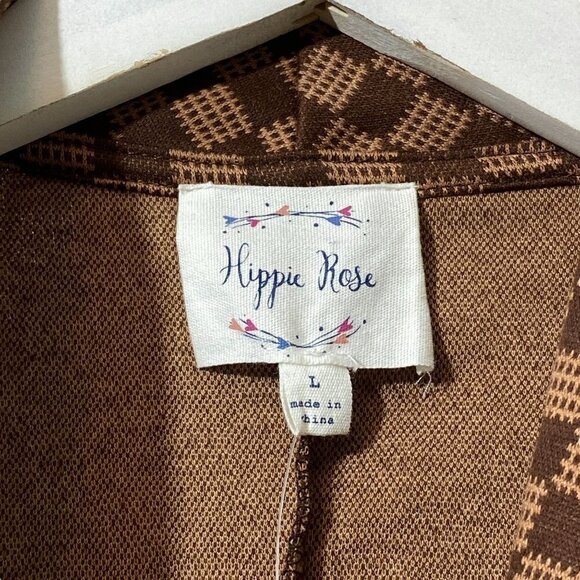 NWT Hippie Rose Jacket M/L Brown Checkerboard Stretch Knit Blazer - Picture 9 of 14